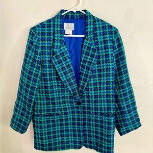 Vintage Reflections Green and Blue Plaid Blazer, Size 10 Petite